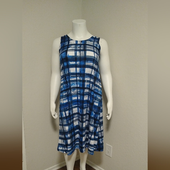 Vejaiz Designs Blue White Plaid Sleeveless Pullover Dress XL - Picture 6 of 11